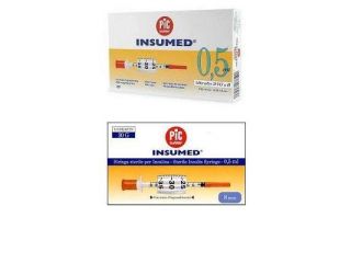 Siringa per insulina pic insumed 0,5 ml 100 ui ago gauge 30 lunghezza 8 mm senza spazio morto 3 sacchetti da 10 pezzi