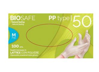 Guanto in lattice con polvere ambidestro forma anatomica superficie liscia polsino elastico rinforzato antiarrotolamento biosafe plus bianco misura small 100 pezzi