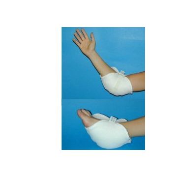 Gomitiera/talloniera in vello sintetico per la prevenzione delle piaghe da decubito a livello dei gomiti e/o dei talloni nei pazienti lungodegenti. sistema di fissaggio a velcro